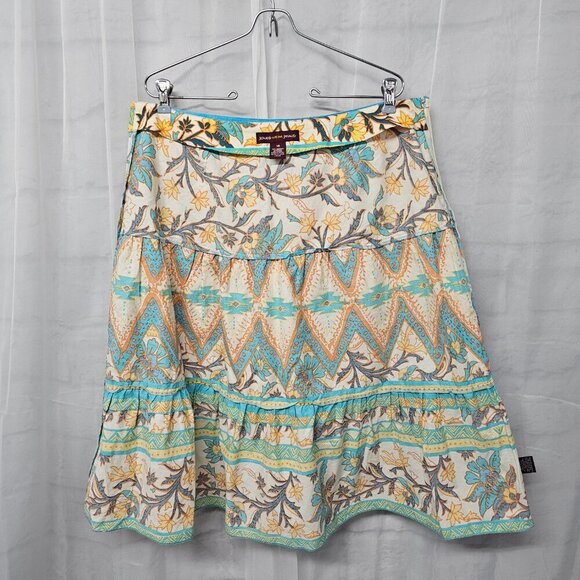 Jones Wear Blue Orange Floral Boho Peasant Skirt Hippie Festival Retro A-Line 16 - Picture 8 of 11